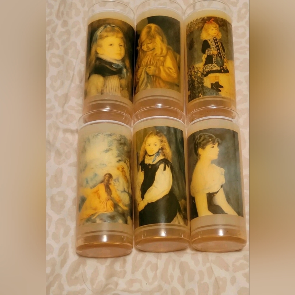 Vintage Set Of 6 Vue-Lon Ware By Litho Glass Lockport Renoir Children Highball